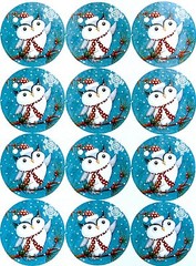 5 1/4″ x 7 3/8″ Sheet of 12 ADORABLE OWL Christmas Stickers Seals #33 USA MADE