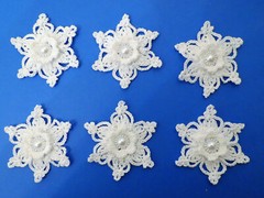 Crochet Christmas White Winter Snowflake Embellishment White Decoration 6 pc
