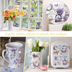 Rub on Transfers for Crafts, 6 Pcs UV Lavender Purple Floral Transfer Stickers,