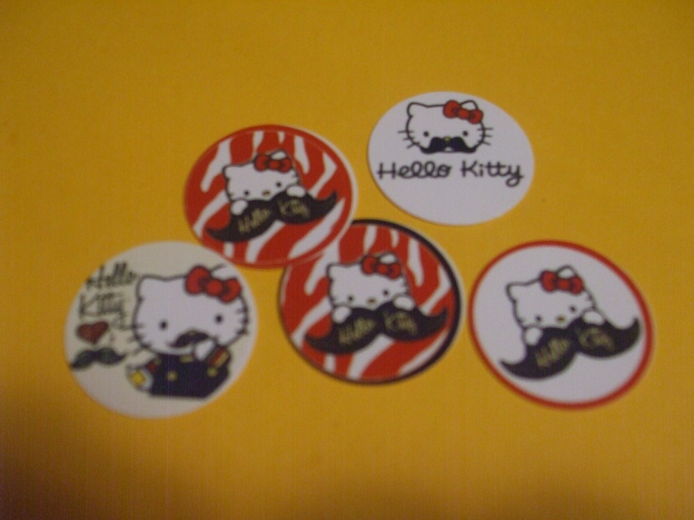 Pre Cut One Inch HELLO KITTY MUSTACHE Bottle Cap Images! FREE SHIP
