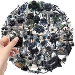 50Pcs Transparent Black Love Stickers,Vintage Dark Rose Sticker Waterproof PET S