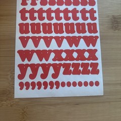Vtg Red Alphabet Stickers 4 Sheets Used Capital Lower Case Numbers Exclamation