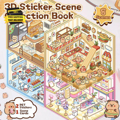 3D Sticker Scene 8PCS Mini Scene Stickers for Adults 3D Stickers Scene Set Cute