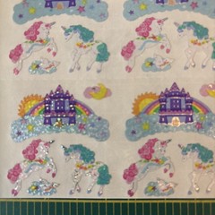 6 Squares UNICORN SANDYLION Castle Vintage UNCUT sticker PRISM prismatic Sparkly