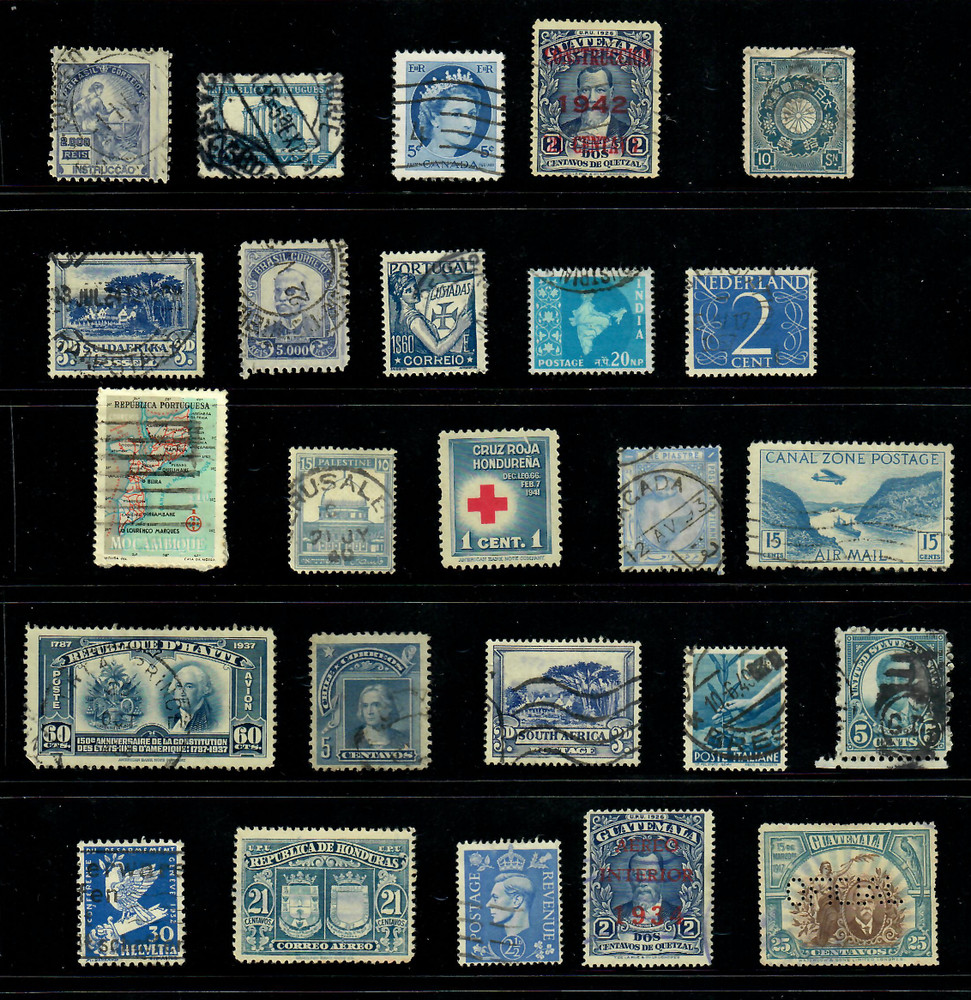25 Blue Slate Steel Worldwide Used Stamps Color Lot — Crafts Art (WM259)
