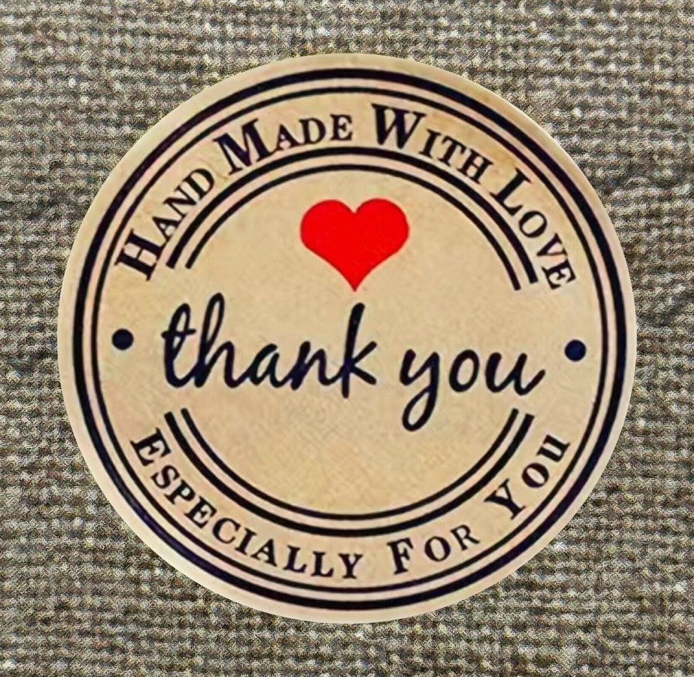 100 «thank you Hand Made With Love Especially For You» Round Gift Stickers 1”