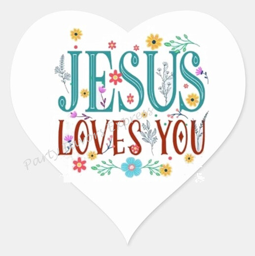 JESUS LOVES YOU ENVELOPE SEALS LABELS STICKERS PARTY FAVORS – (Heart Shaped)