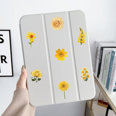 Pressed Flower Stickers 50-Pack, Transparent Yellow Waterproof Decals for Phone