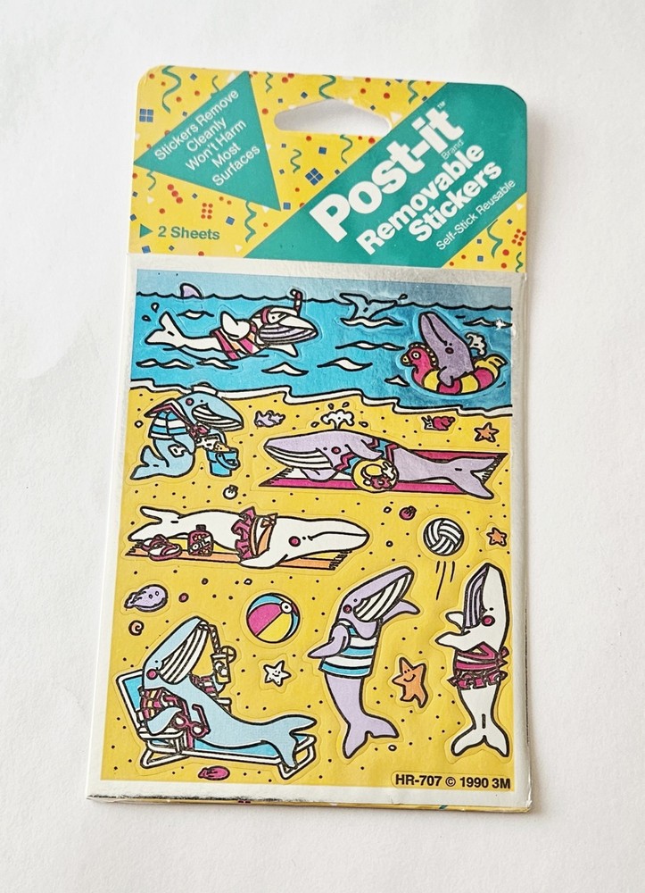 Vtg 3M Stickers NIP Foil Whales At The Beach HTF 1990 HR-707 Post- It Removable