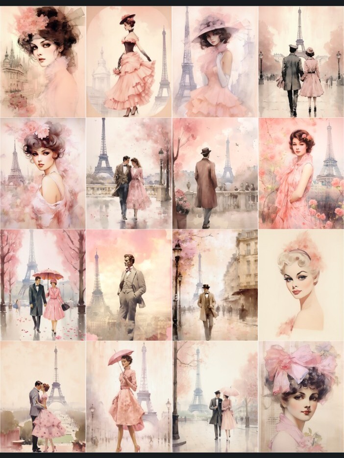 16 Pcs People Of Paris Tags Junk Journal Scrapbook USA Seller