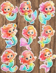 Cute Colorful Mermaid Die Cut Vinyl Stickers Set Scrapbooking Laptop Waterbottle