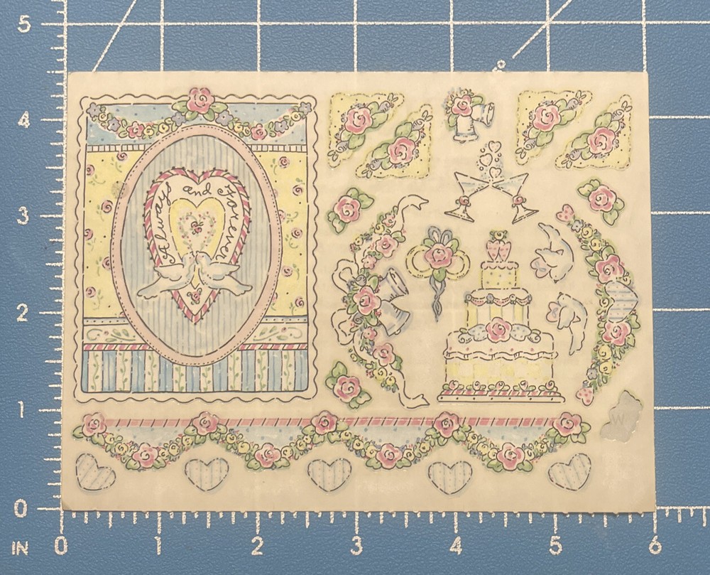 Vtg Rare Penny Black «WEDDING WISHES»~Cake~DOVES~Hearts~FLOWER~Frame~Corners~