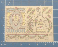 Vtg Rare Penny Black «WEDDING WISHES»~Cake~DOVES~Hearts~FLOWER~Frame~Corners~