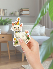 Retro Party Cat Die Cut Vinyl Stickers Set Scrapbooking Laptop Water Bottle