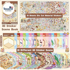 20 Sets DIY 3D Sticker Scene Collection Book for Kids Adults Cute Make Your Own