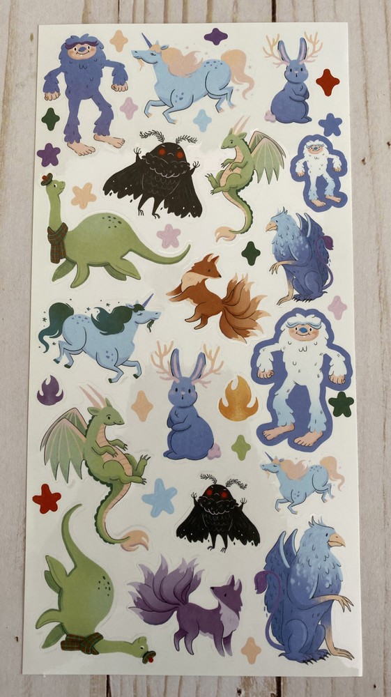 Stickers Fantasy Animals Yeti Unicorn Griffin Dragon Fox Glossy Finish Paper New