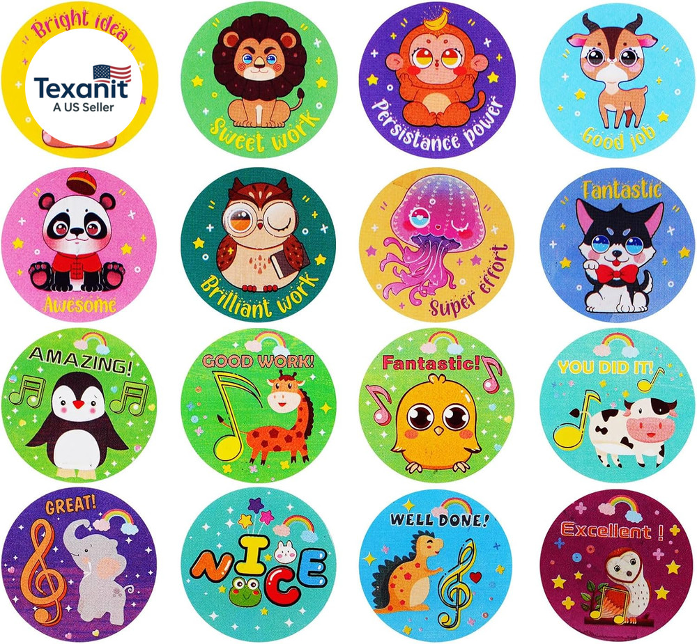 Stickers 1000 Pcs,Colorful Animal and Music Notes Reward Stickers Teachers Suppl