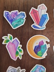 STICKERS x 10 Positive Crystal Plants Moon Crystals Purple Pink Geo CR4