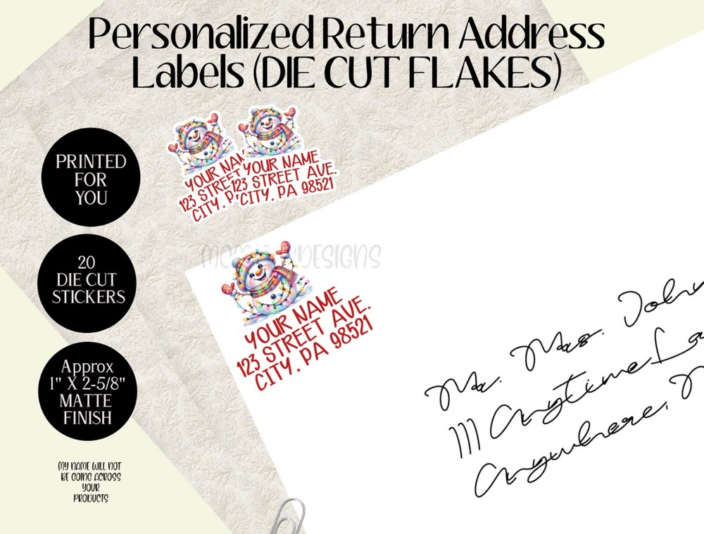 SNOWMAN return address labels, pen pal snail mail address stickers