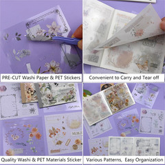 40 Sheets Sticker for Adults Journaling, Washi and PET Materials, Ephemera Aest