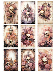 Set of 9 Gothic Skulls & Roses Halloween #1 Crafting STICKERS – Just Cut & Use!