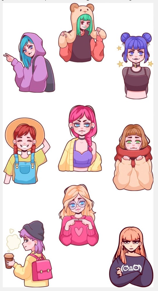 Anime Girl Fashion Palette Vinyl Sticker Sheet Kiss Cut Cute Journal Planner