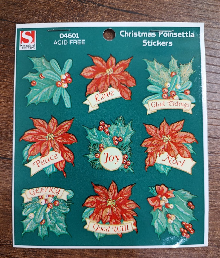 Vintage Standard Publishing Christmas Poinsettia Stickers Made In USA S208