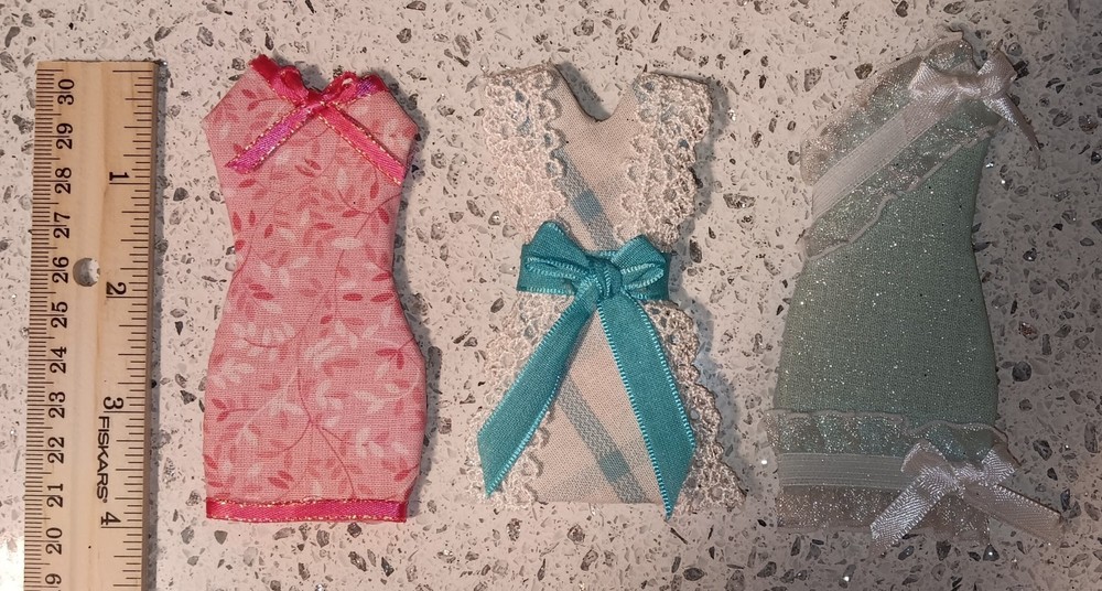 Lot Of 3 Handmade Dresses For Junk Journals scrapbooks shadow boxes Ornaments