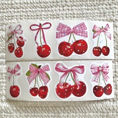 24 Pink Coquette Bow & Cherry Stickers 1.5” Envelope Seals Scrapbook Journal