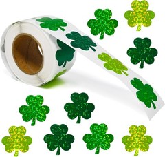 500 Pack St Patricks Day Shamrock Stickers Roll Green Glitter Clover Crafts