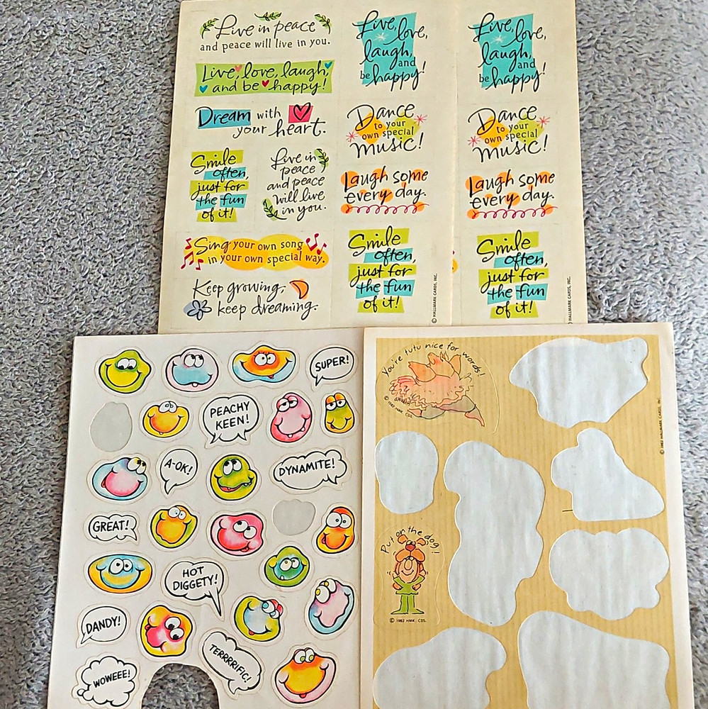 Vintage 1980s Hallmark Inspirational Quote & Cartoon Sticker Mixed 3 Sheets