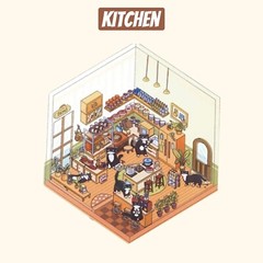 4 (3D) 8.7 x 5.8 Isometric Rooms. Study, Kitchen, Bedroom, and Field.