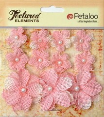 Burlap Flowers PINK Approx 8 @ 2cm & 3 @ 4cm across Petaloo 1208 BUR