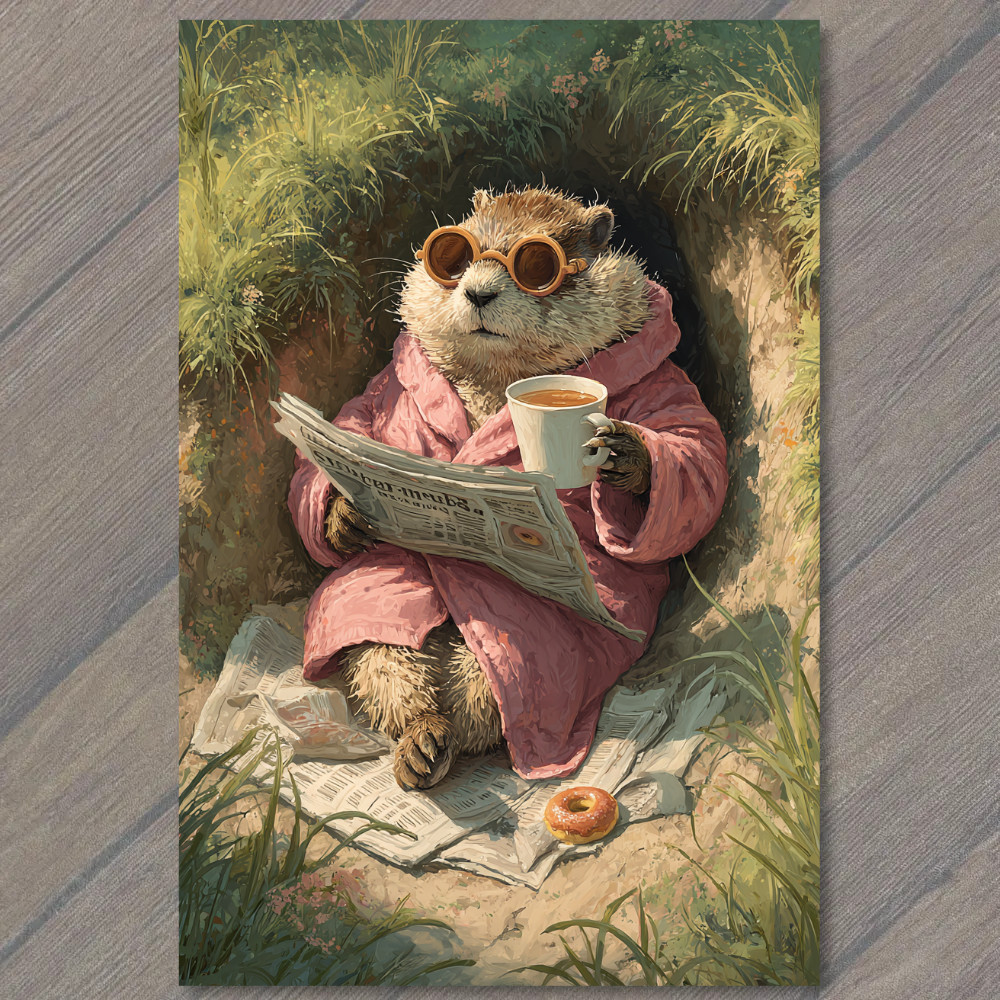STICKER Groundhog Coffee Newspaper Donut Morning Robe Sunglasses Fun Cozy