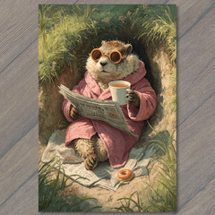 STICKER Groundhog Coffee Newspaper Donut Morning Robe Sunglasses Fun Cozy
