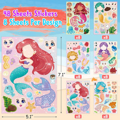 48 Sheets Glitter Mermaid Crafts Stickers for Kids Birthday Party Decorations