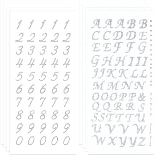 8 Sheets Glitter Letter Stickers for Graduation Cap Self-Adhesive Silver