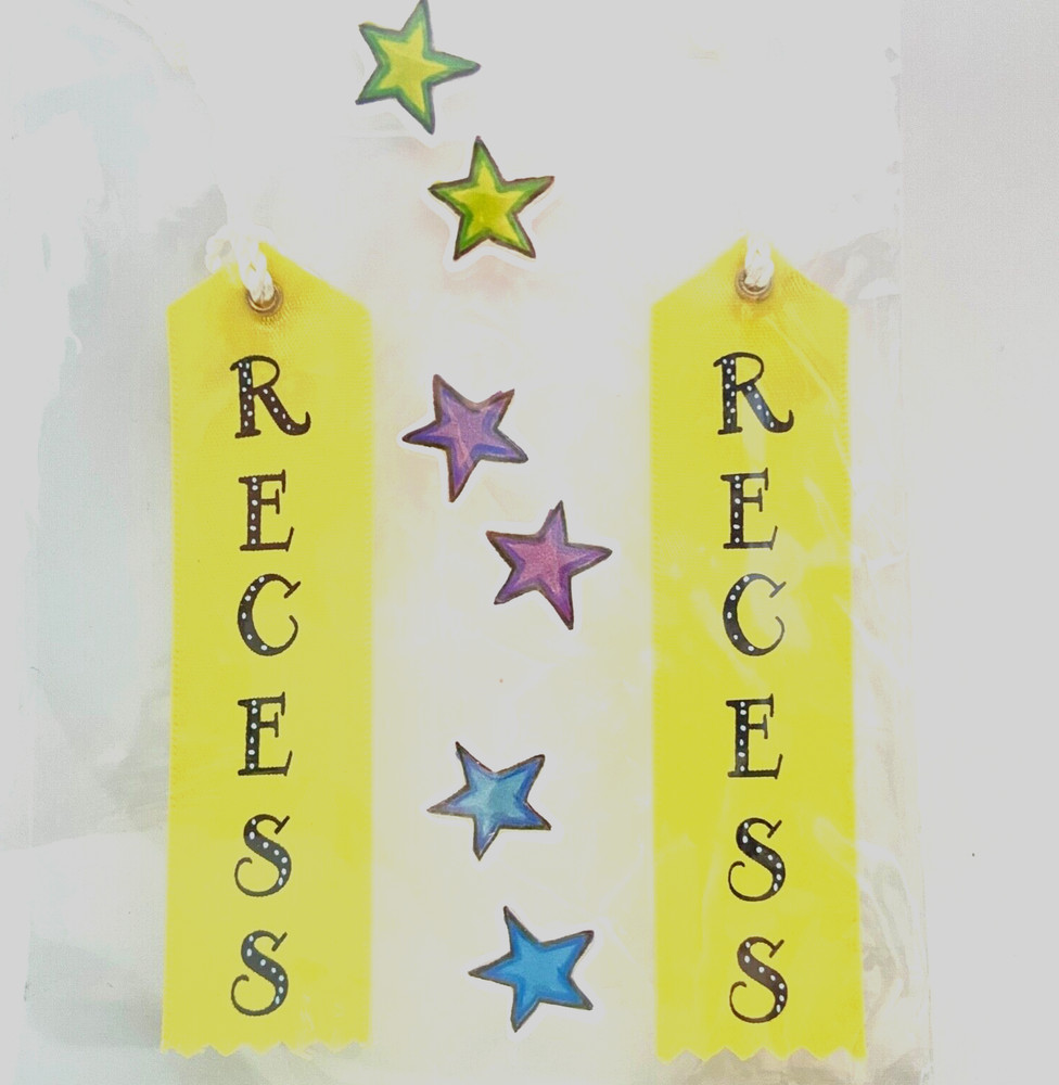 ~NEW~2 «RECESS» Yellow Ribbons 2Green+2Purple+2Blue Stars Scrapbook 3-D Stickers