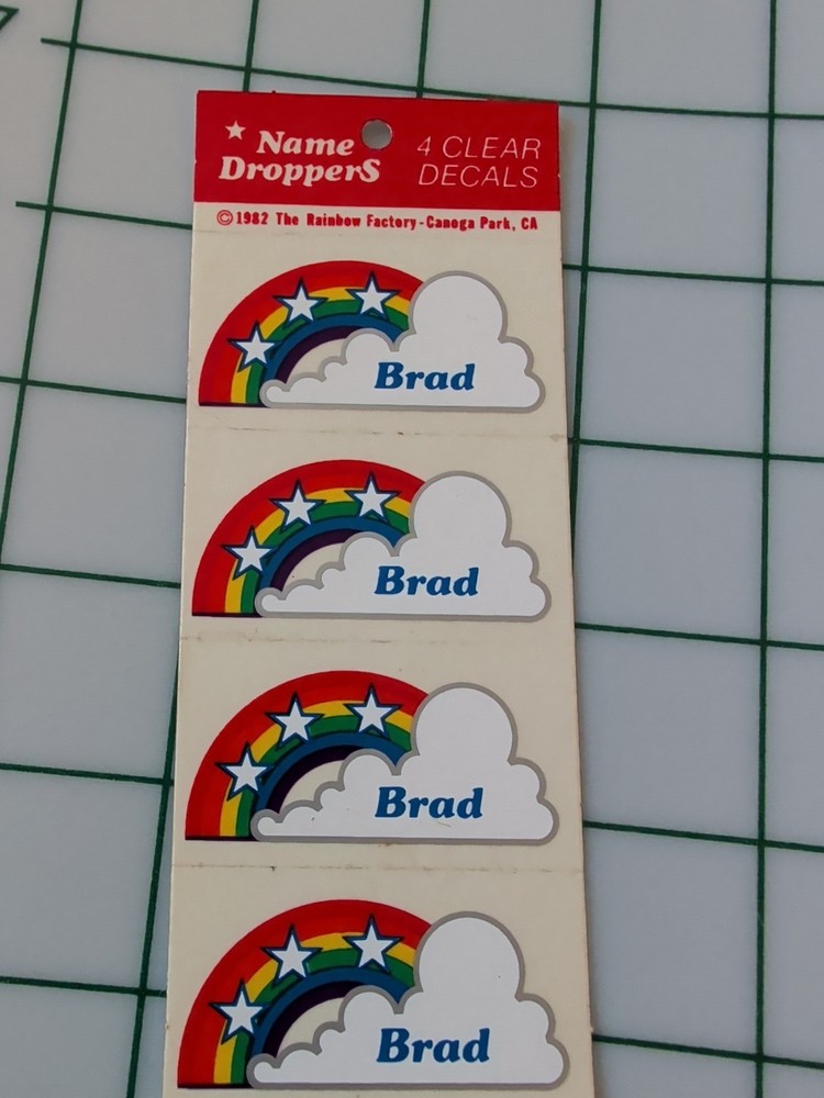 Vintage Stickers Name Droppers Rainbow Clear Decals BRAD 4 Stickers