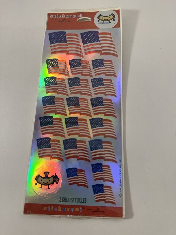 Hallmark Stickeroni Stickers Vintage American Flag 2 Sheets Made In USA