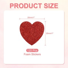 120Pack Red 1″x1″ Heart Foam Stickers EVA Glitters Foam Shape Sticker for DIY