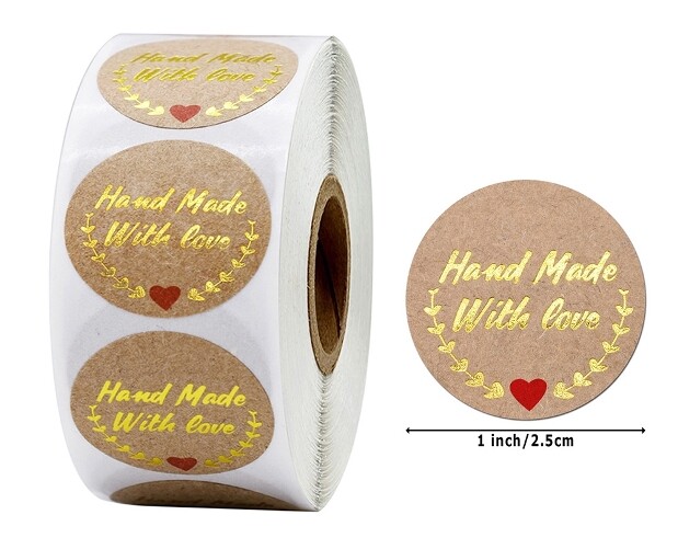 40 KRAFT HANDMADE WITH LOVE STICKERS ENVELOPE SEALS LABEL STICKERS 1″ ROUND