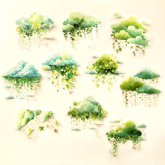 Green Cloud Plant Rain Stickers Scrapbook Junk Journal Collage *SEE DESCRIPTION*