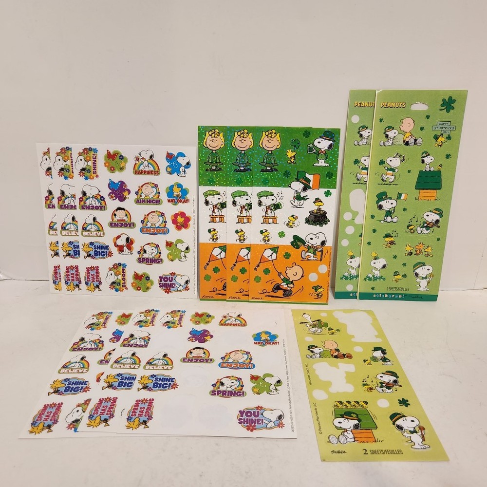 PEANUTS Spring & ST PATRICKS DAY Mixed Stickers Sheets Lot, Holiday Snoopy