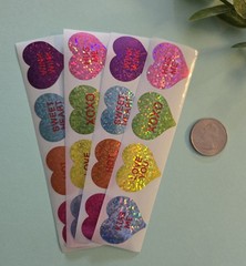 16 Valentine’s Day Stickers/Conversation Heart Stickers/Glitter Heart Stickers