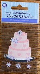 Essentials Pink Cake W/ Hearts & Purple White Flowers Wedding Scrapbook Stickers