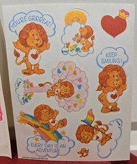 Vtg. Care Bear Stickers Satin-1987 AGC, Glitter-TCFC, Inc., Blue Sheet-2003