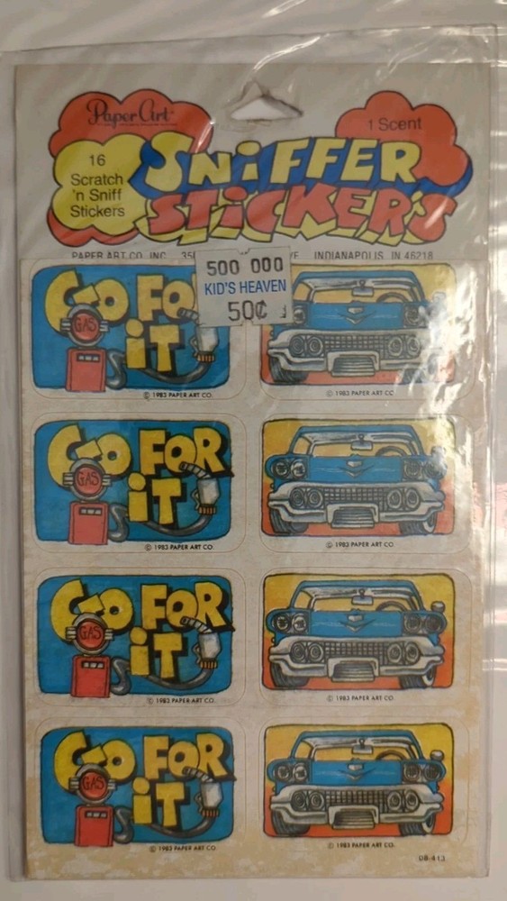 1983 Vintage Paper Art Scratch Sniff Sniffer Stickers Car Go For It Rare