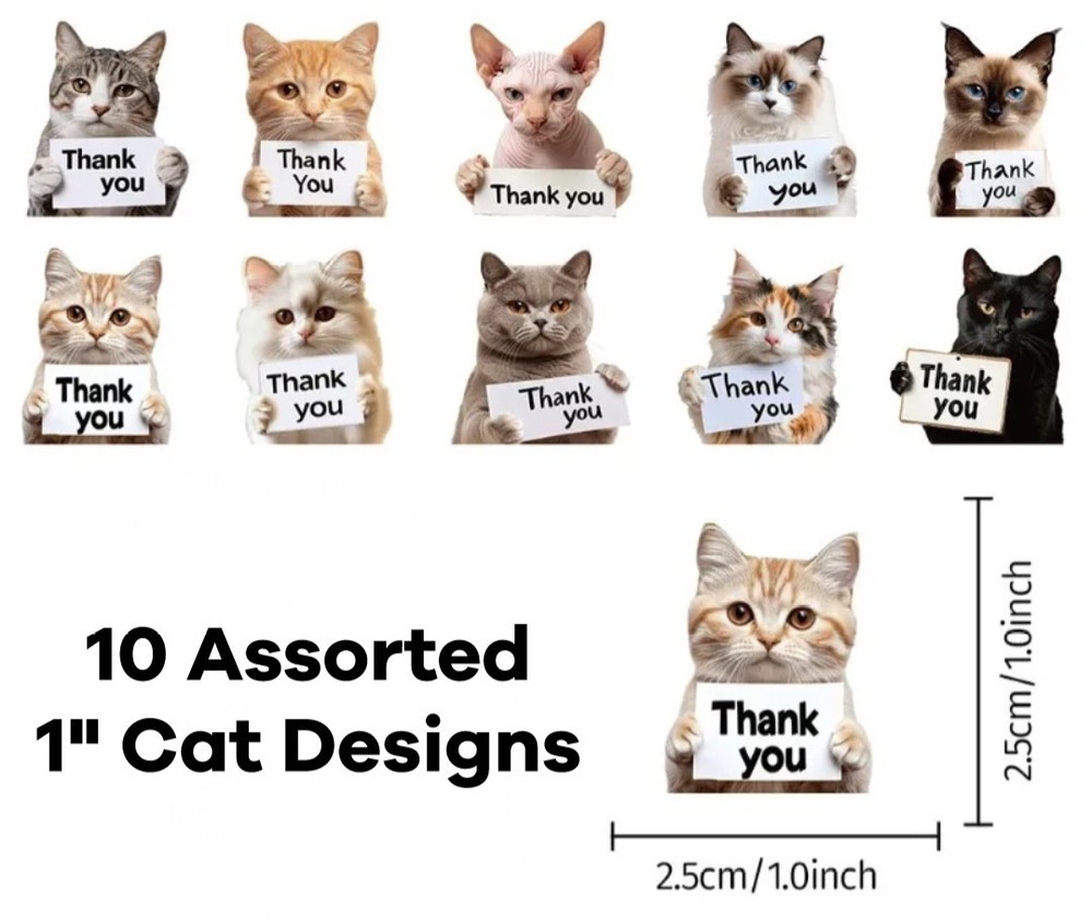 100 Cats ASSORTED 1″ ENVELOPE LABELS SEALS Dog Cat Pets Animals Funny Thank You