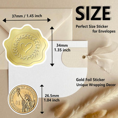 600 PCS Gold Heart Stickers, Embossed Wax Seal Gold Foil Stickers, Self-Adhesive